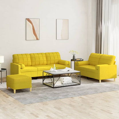 vidaXL Ensemble de canapés 3 pièces avec coussins Jaune clair Tissu