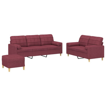 vidaXL 3-tlg. Sofagarnitur mit Kissen Weinrot Stoff