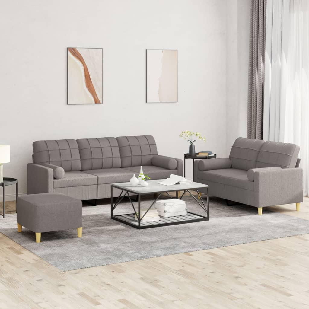 vidaXL 3-tlg. Sofagarnitur mit Kissen Taupe Stoff