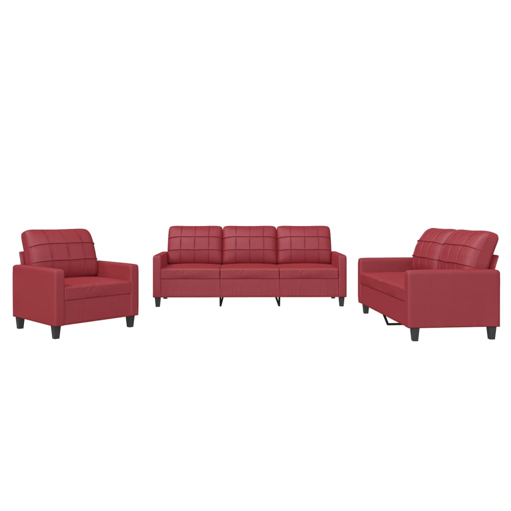 vidaXL Ensemble de canapé 3 pièces avec coussins, similicuir rouge bordeaux