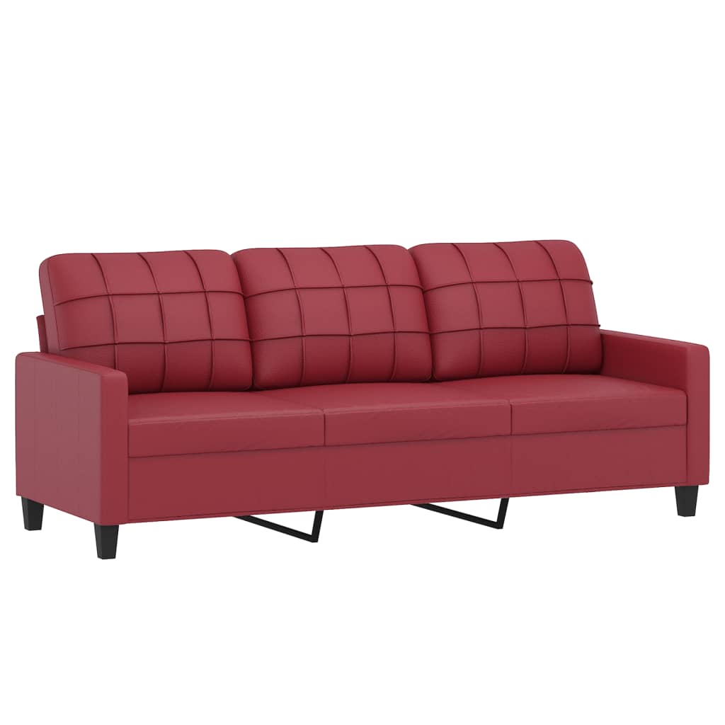 vidaXL Ensemble de canapé 3 pièces avec coussins, similicuir rouge bordeaux