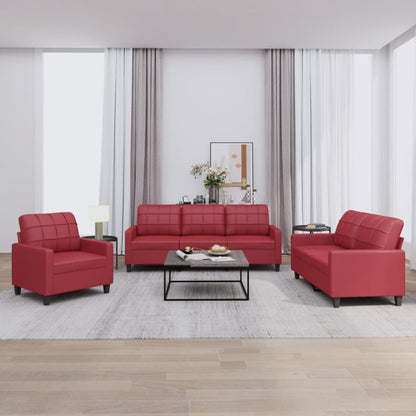 vidaXL Ensemble de canapé 3 pièces avec coussins, similicuir rouge bordeaux