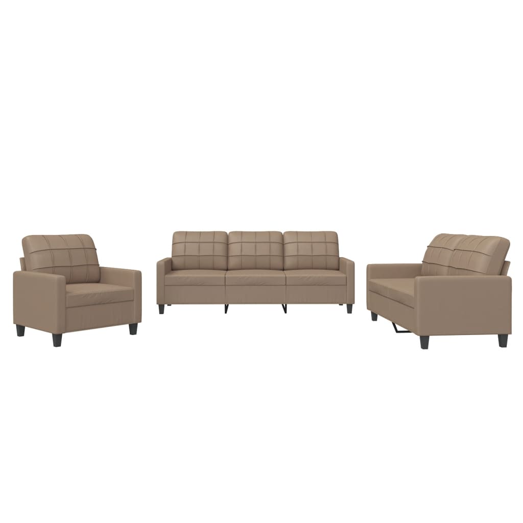 vidaXL 3-tlg. Sofagarnitur mit Kissen Cappuccino-Braun Kunstleder