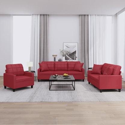 vidaXL Ensemble de canapé 3 pièces avec coussins, similicuir rouge bordeaux