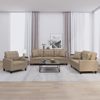 vidaXL Ensemble de canapés 3 pcs avec coussins en similicuir marron cappuccino