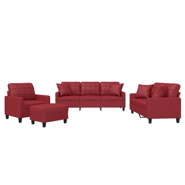 vidaXL Salon de jardin 4 pcs avec coussins Similicuir Rouge bordeaux