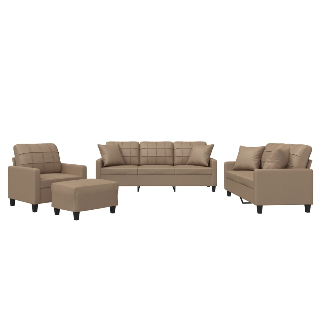 vidaXL 4-tlg. Sofagarnitur mit Kissen Cappuccino-Braun Kunstleder