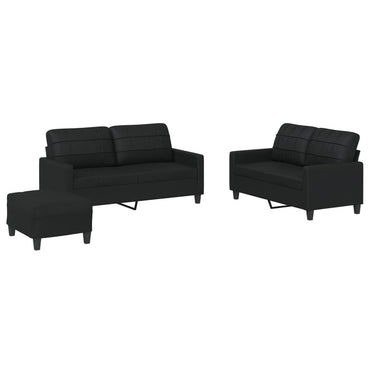 vidaXL 3-tlg. Sofagarnitur mit Kissen Schwarz Kunstleder