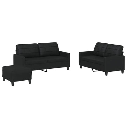 vidaXL 3-tlg. Sofagarnitur mit Kissen Schwarz Kunstleder