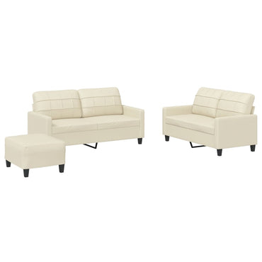 vidaXL 3-tlg. Sofagarnitur mit Kissen Creme Kunstleder