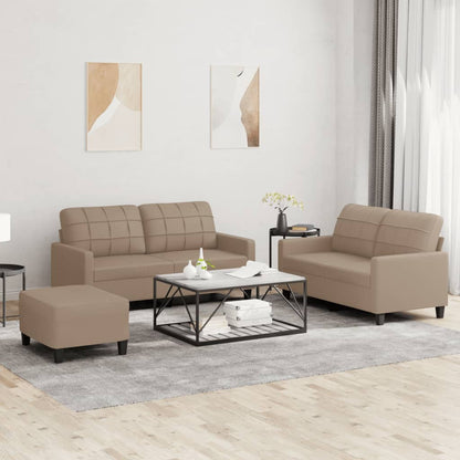vidaXL Ensemble de canapés 3 pcs avec coussins en similicuir marron cappuccino