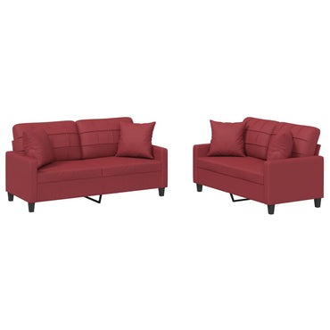 vidaXL Ensemble de canapés 2 pcs avec coussins Similicuir Rouge bordeaux