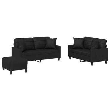 vidaXL Ensemble de canapés 3 pcs avec coussins Similicuir Noir