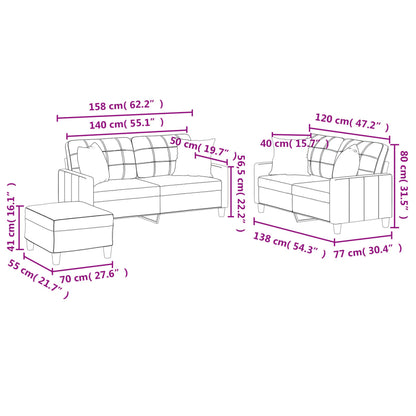 vidaXL Ensemble de canapés 3 pcs avec coussins Crème Similicuir