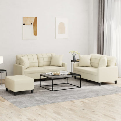 vidaXL Ensemble de canapés 3 pcs avec coussins Crème Similicuir