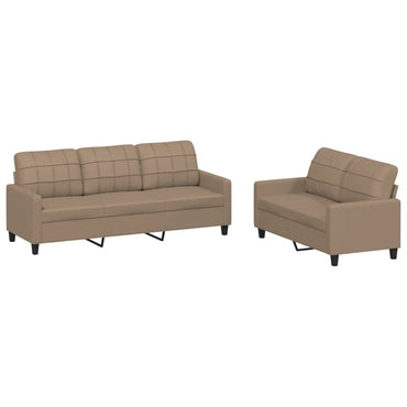 vidaXL 2-tlg. Sofagarnitur mit Kissen Cappuccino-Braun Kunstleder