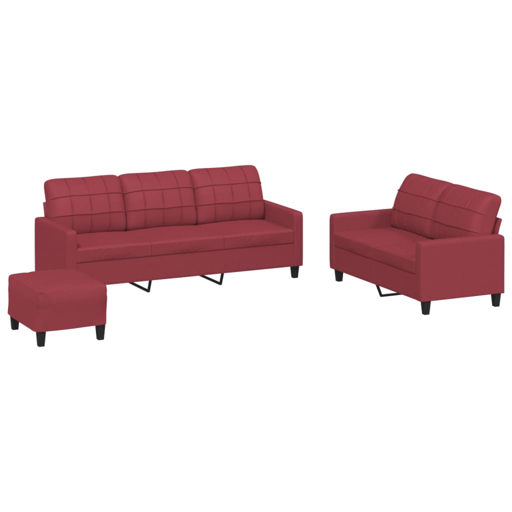vidaXL Ensemble de canapé 3 pièces avec coussins, similicuir rouge bordeaux