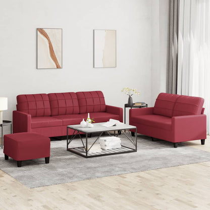 vidaXL Ensemble de canapé 3 pièces avec coussins, similicuir rouge bordeaux