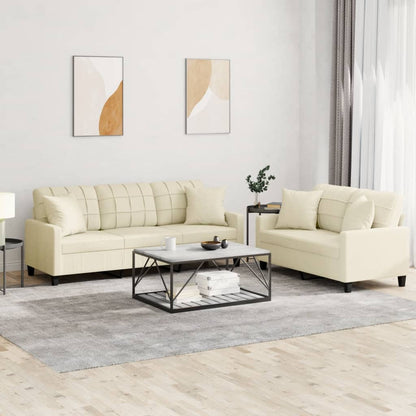 vidaXL 2-tlg. Sofagarnitur mit Kissen Creme Kunstleder