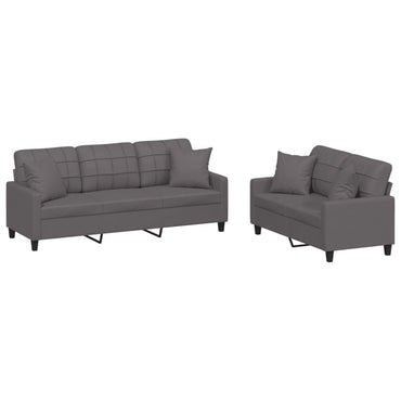 vidaXL Ensemble de canapés 2 pcs avec oreillers Gris Similicuir