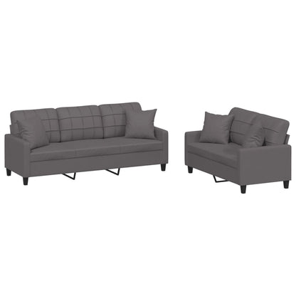 vidaXL Ensemble de canapés 2 pcs avec oreillers Gris Similicuir