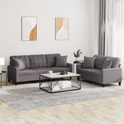 vidaXL Ensemble de canapés 2 pcs avec oreillers Gris Similicuir