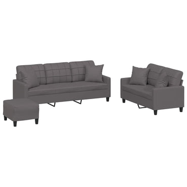 vidaXL Ensemble de canapés 3 pièces avec oreillers Gris Similicuir