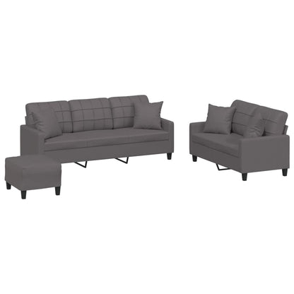 vidaXL Ensemble de canapés 3 pièces avec oreillers Gris Similicuir