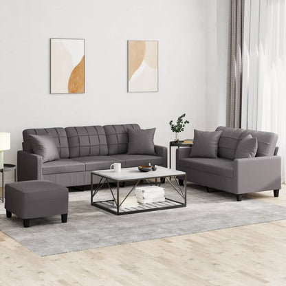 vidaXL Ensemble de canapés 3 pièces avec oreillers Gris Similicuir