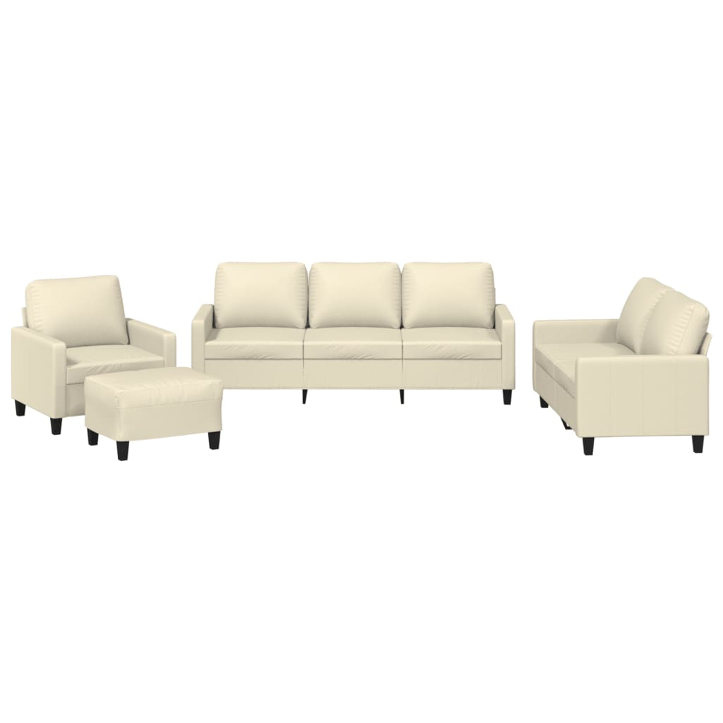 vidaXL 4-tlg. Sofagarnitur mit Kissen Creme Kunstleder