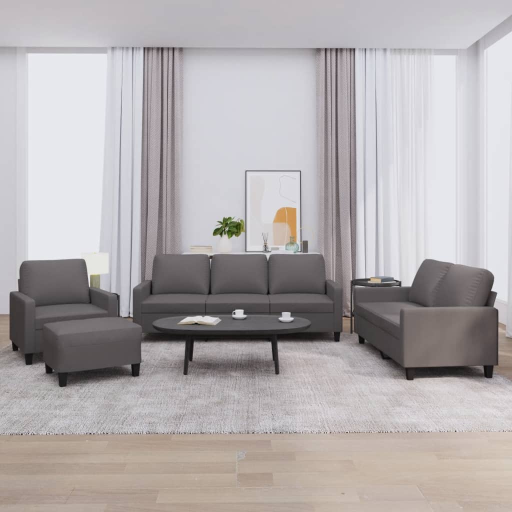vidaXL 4-tlg. Sofagarnitur mit Kissen Grau Kunstleder