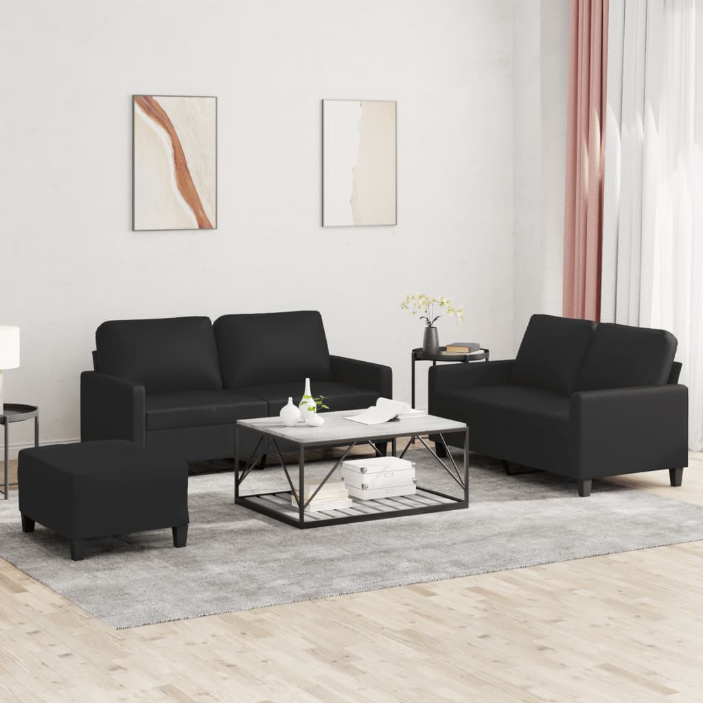 vidaXL Ensemble de canapés 3 pcs avec coussins Similicuir Noir