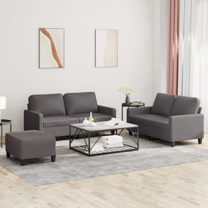 vidaXL Ensemble de canapés 3 pièces avec oreillers Gris Similicuir