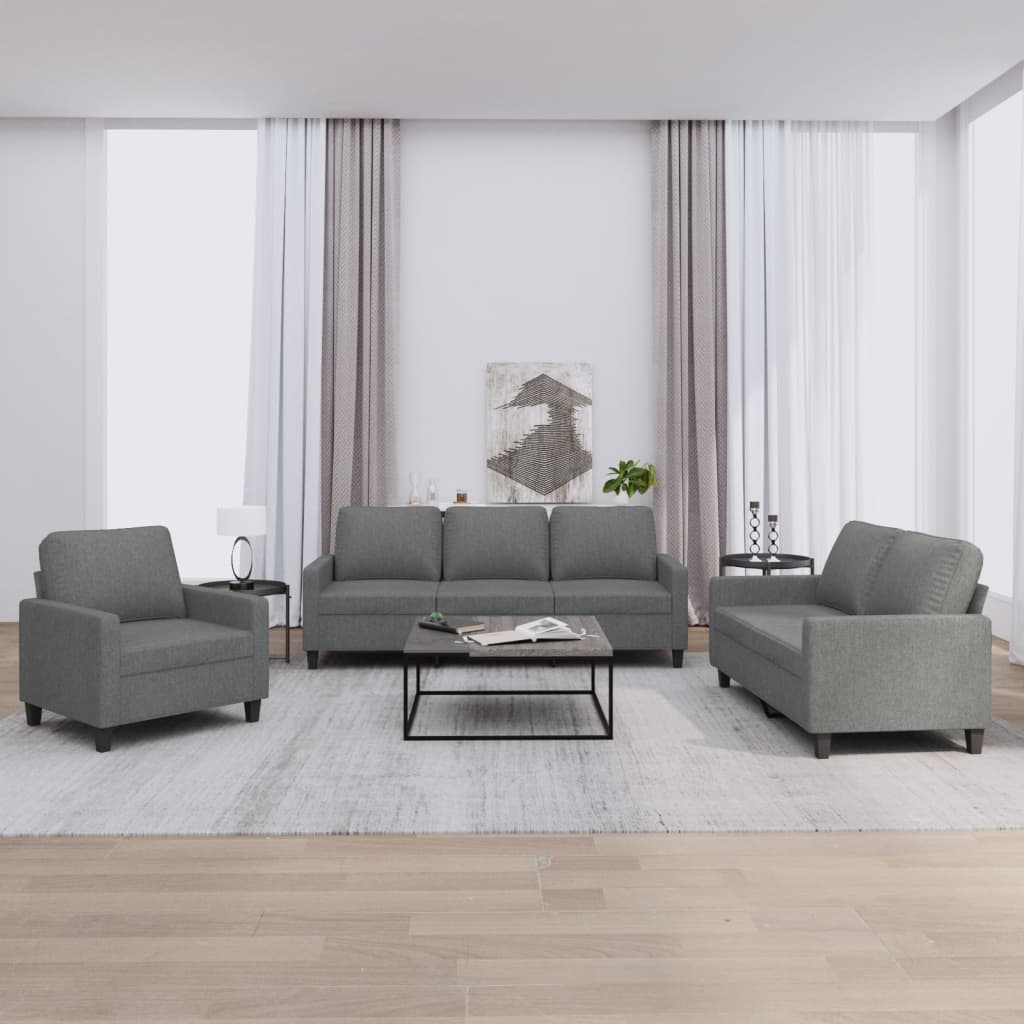 vidaXL Ensemble de canapés 3 pcs avec coussins Tissu Gris foncé