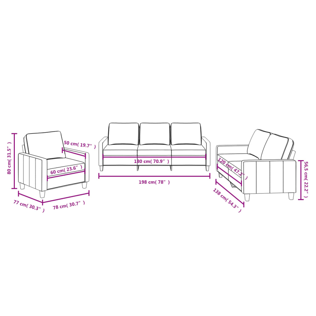 vidaXL Ensemble de canapés 3 pièces avec coussins Tissu Marron