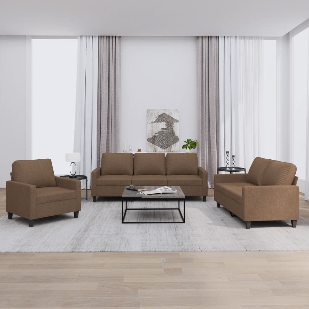 vidaXL Ensemble de canapés 3 pièces avec coussins Tissu Marron