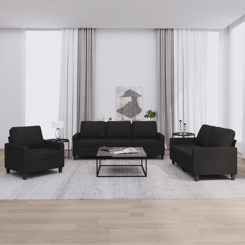 vidaXL Ensemble de canapés 3 pcs avec coussins Tissu Noir