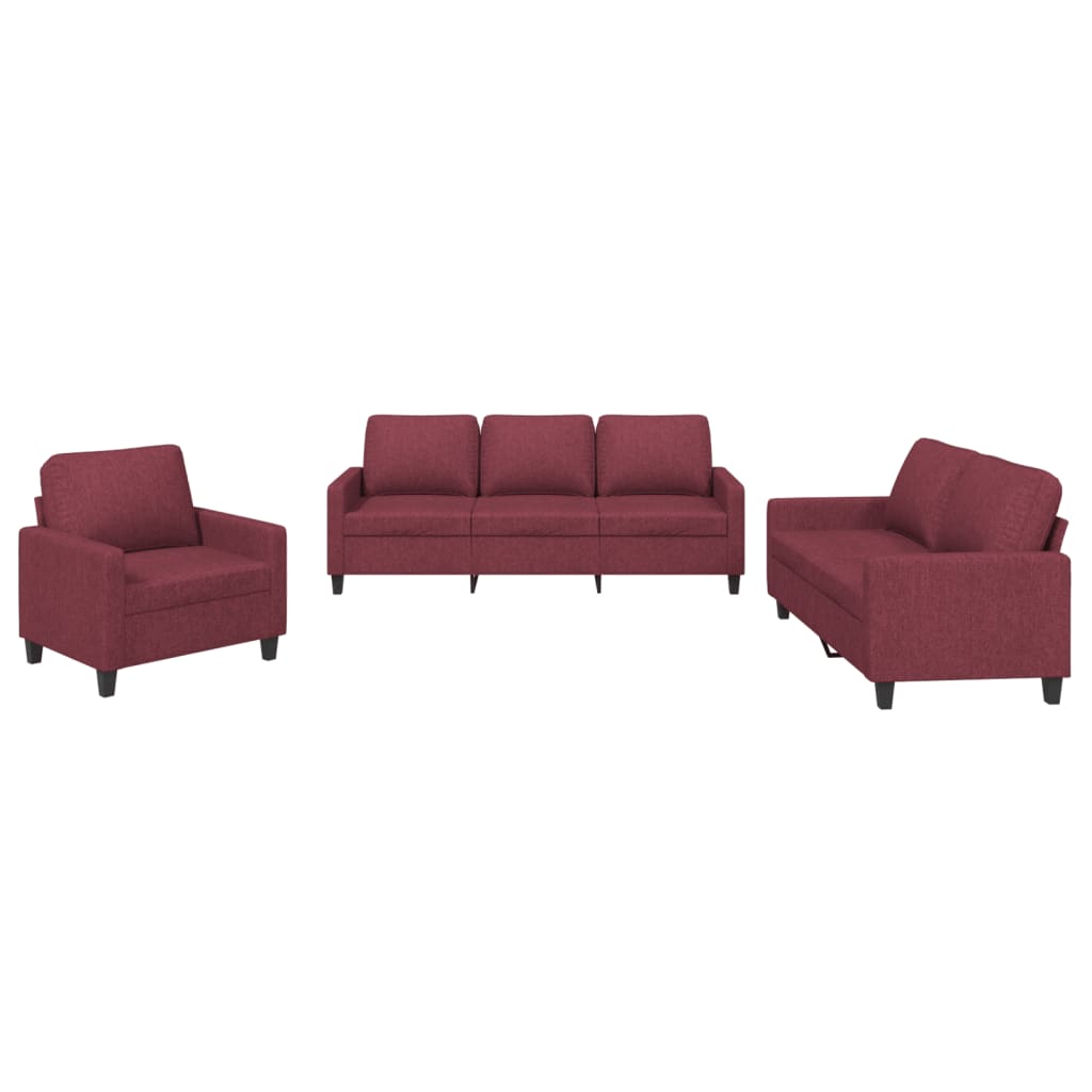 vidaXL Ensemble de canapés 3 pièces avec coussins Tissu Rouge bordeaux
