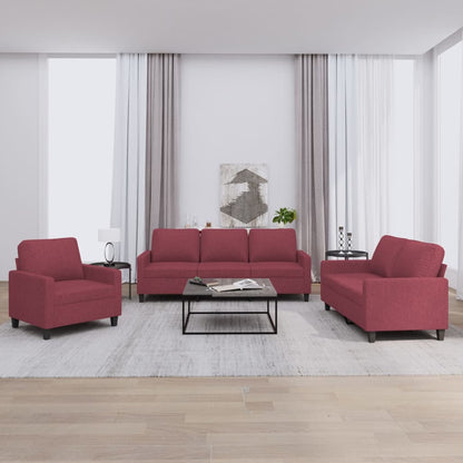 vidaXL Ensemble de canapés 3 pièces avec coussins Tissu Rouge bordeaux