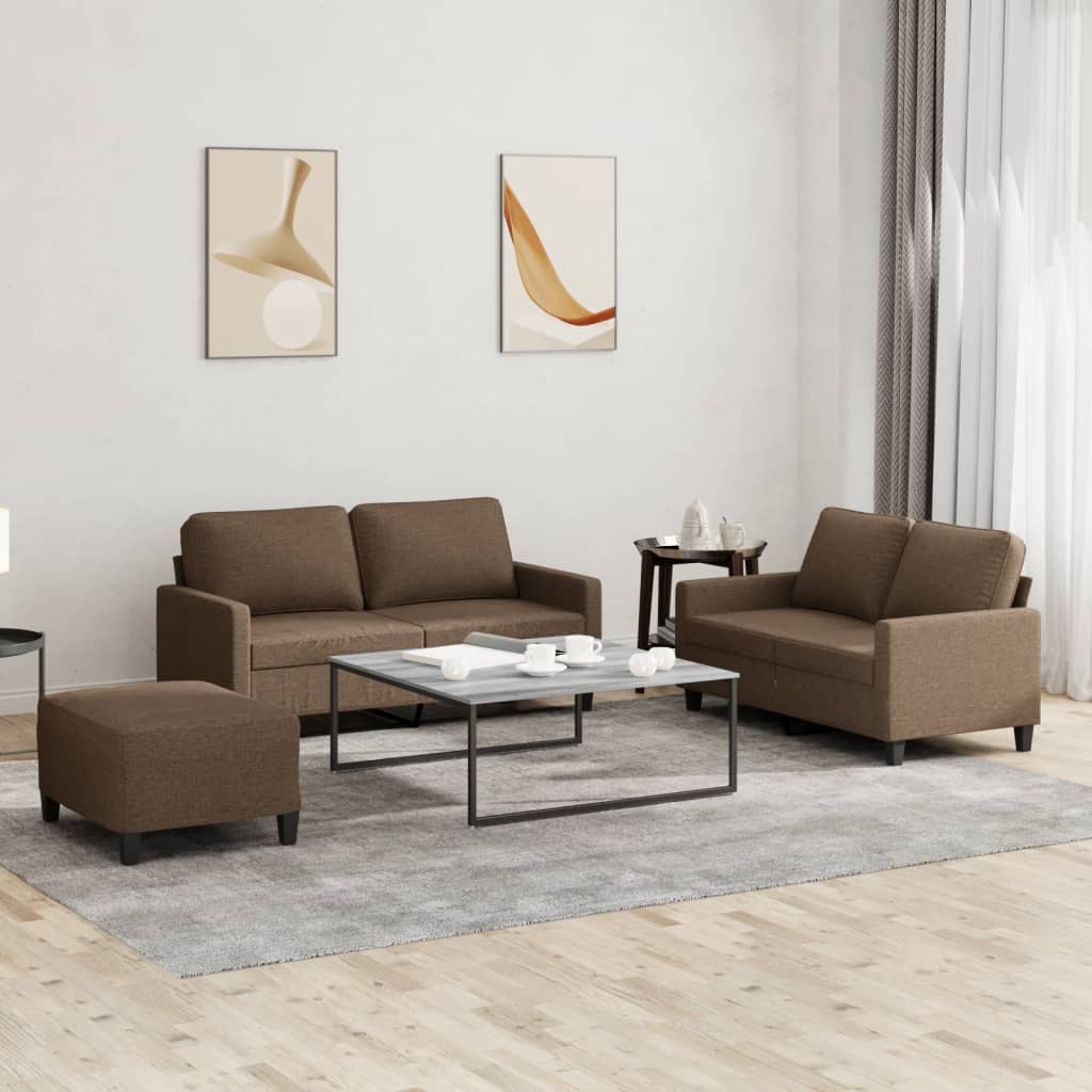 vidaXL Ensemble de canapés 3 pièces avec coussins Tissu Marron