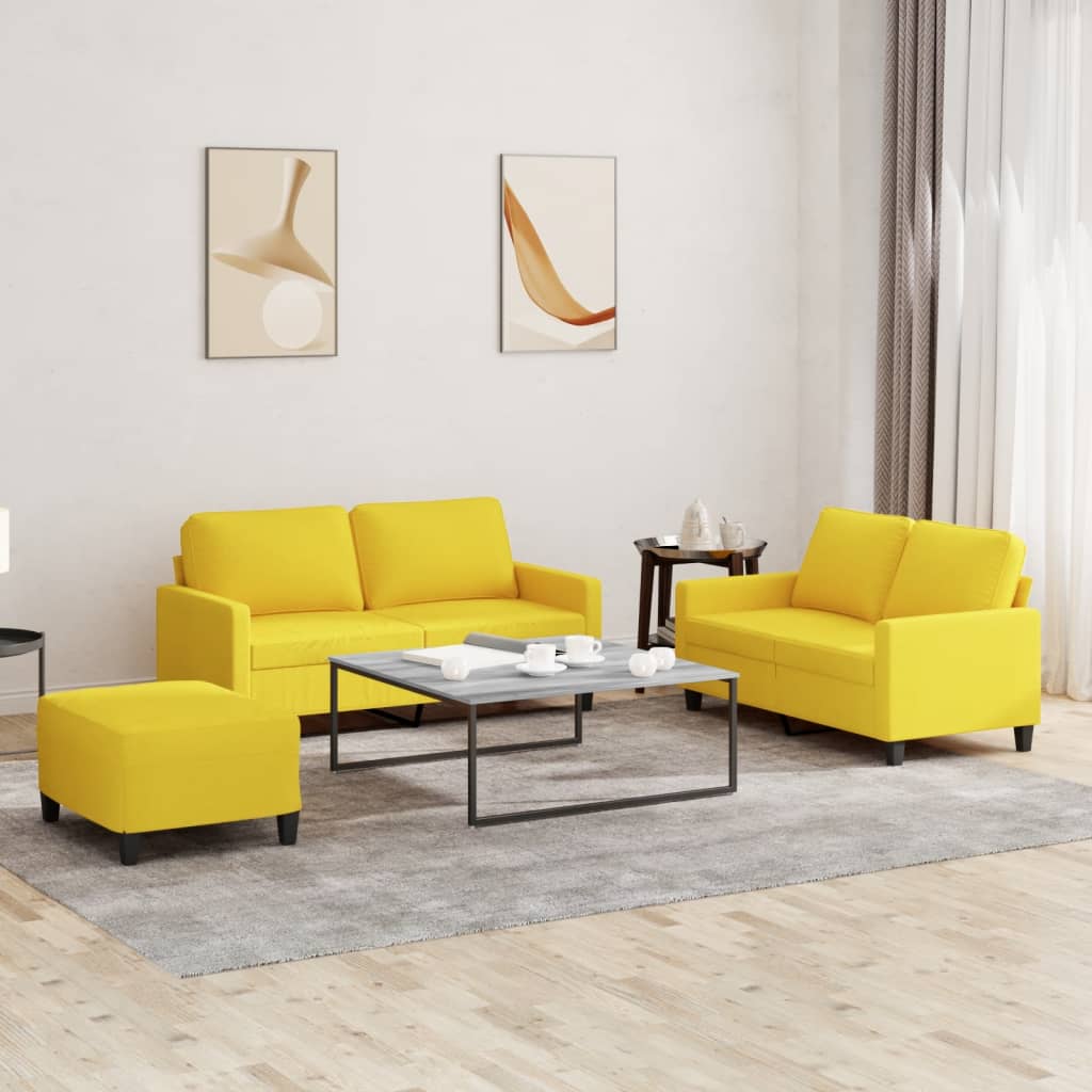 vidaXL Ensemble de canapés 3 pièces avec coussins Jaune clair Tissu