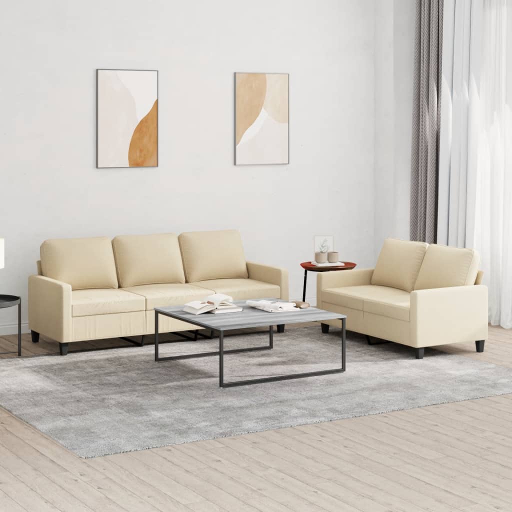 vidaXL Ensemble de canapés 2 pcs avec coussins Tissu Crème