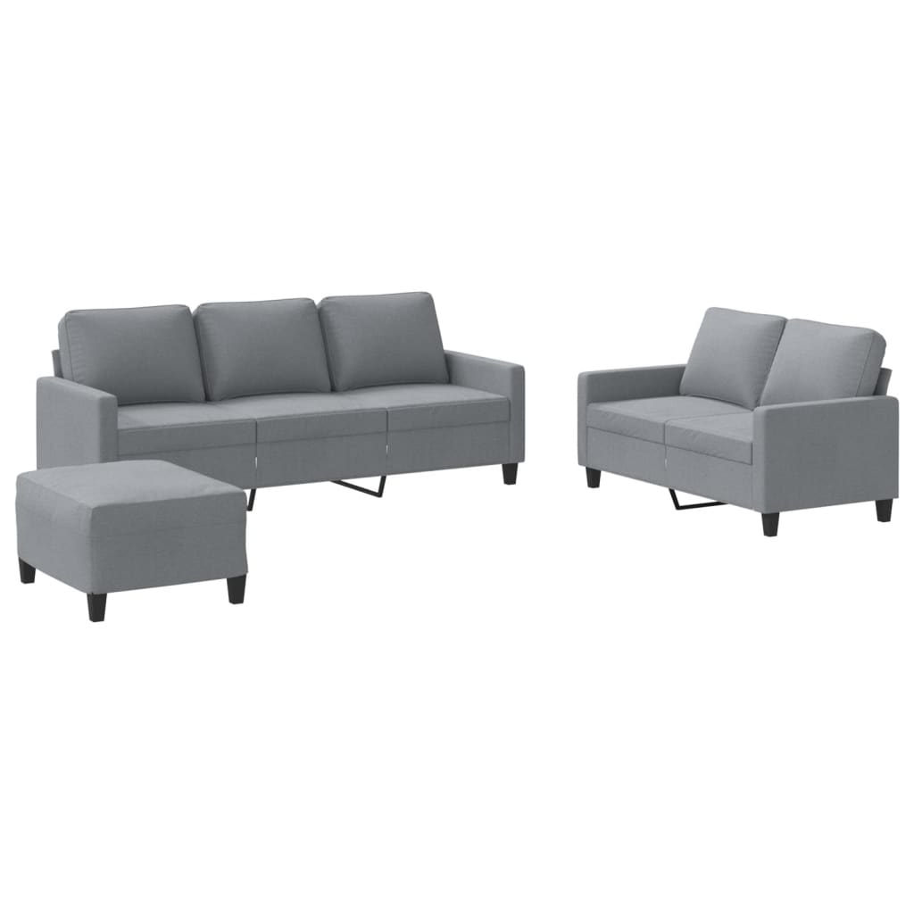vidaXL Salon de jardin 3 pcs avec coussins Gris clair Tissu