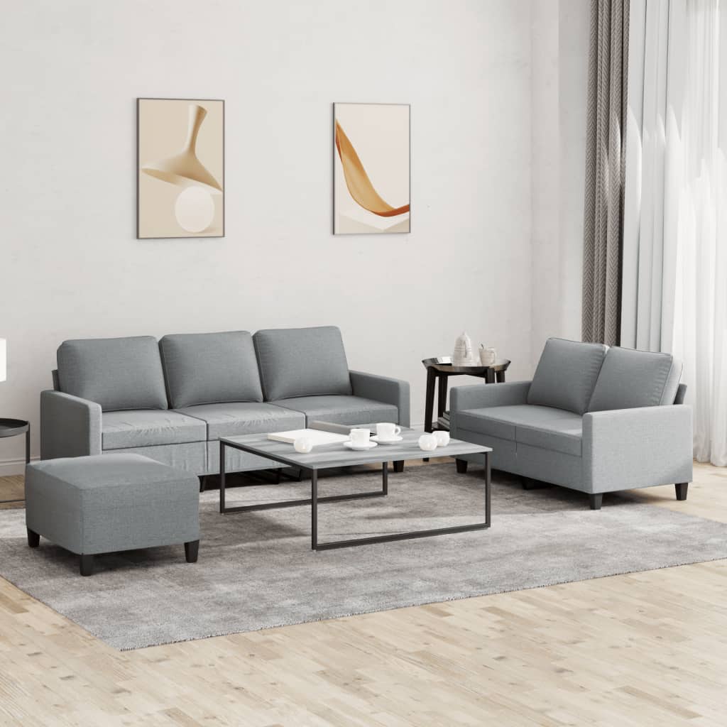 vidaXL Salon de jardin 3 pcs avec coussins Gris clair Tissu