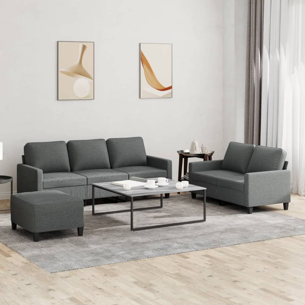 vidaXL Ensemble de canapés 3 pcs avec coussins Tissu Gris foncé