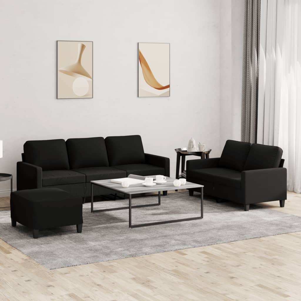 vidaXL Ensemble de canapés 3 pcs avec coussins Tissu Noir