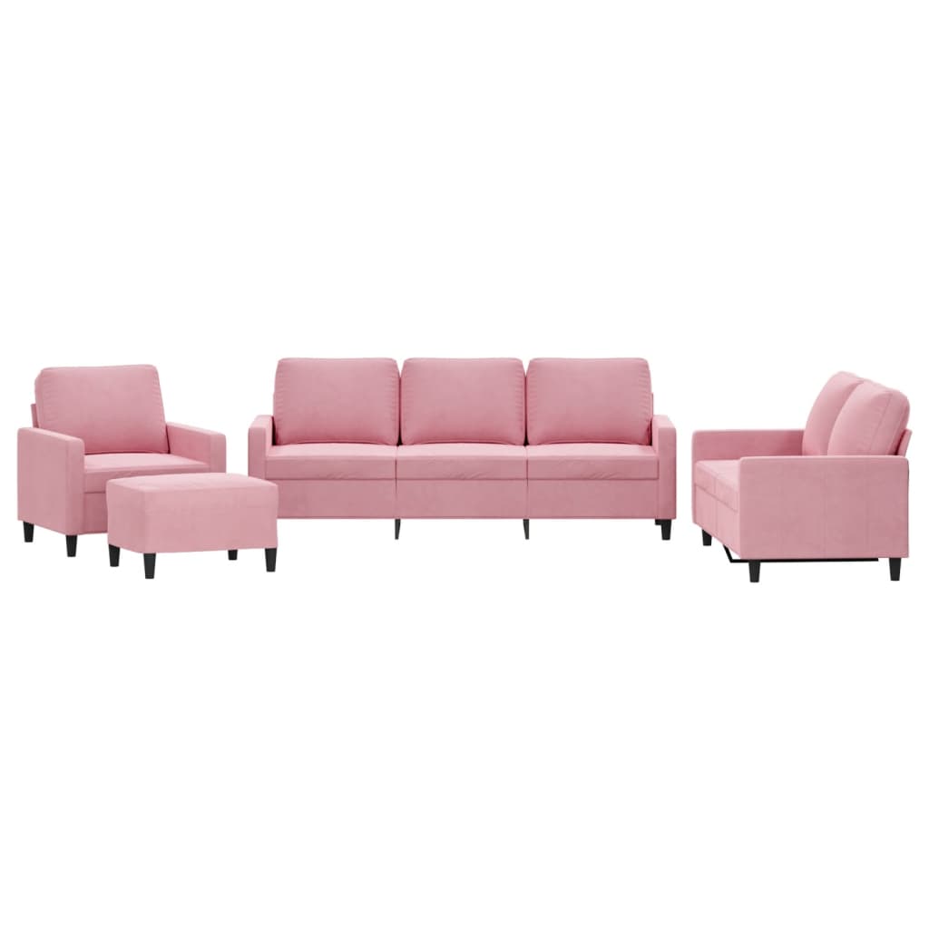 vidaXL 4-tlg. Sofagarnitur mit Kissen Rosa Samt