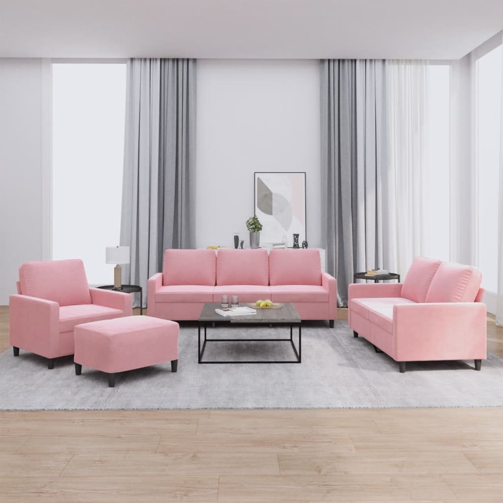 vidaXL 4-tlg. Sofagarnitur mit Kissen Rosa Samt
