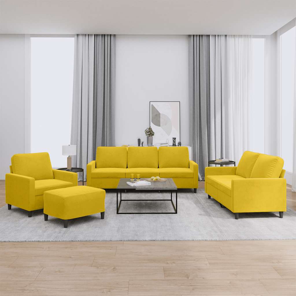 vidaXL 4-tlg. Sofagarnitur mit Kissen Gelb Samt