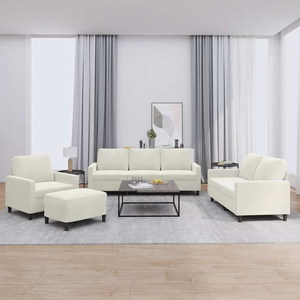 vidaXL 4-tlg. Sofagarnitur mit Kissen Creme Samt